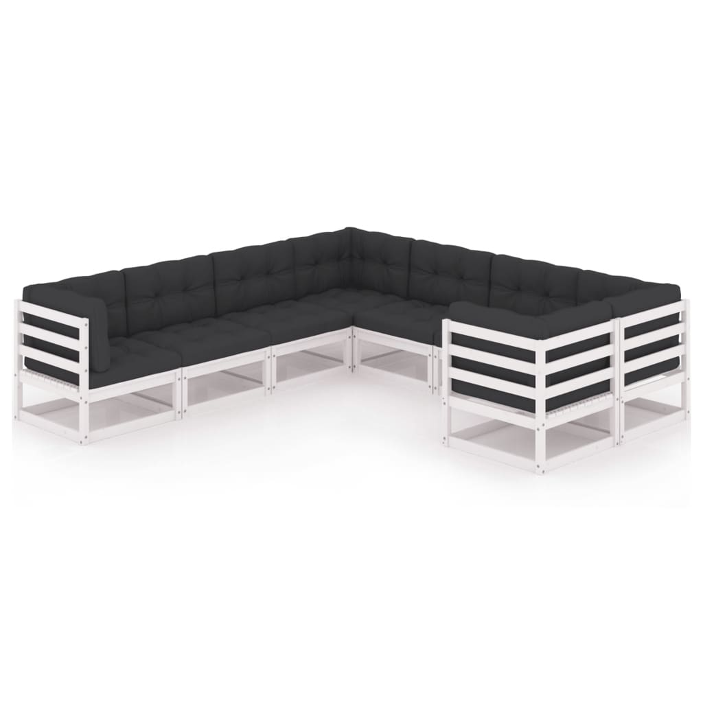 8-tlg. Garten-Lounge-Set mit Kissen Weiss Kiefer Massivholz